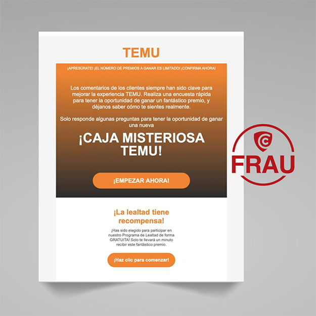 Estafa correu electrònic Temu.